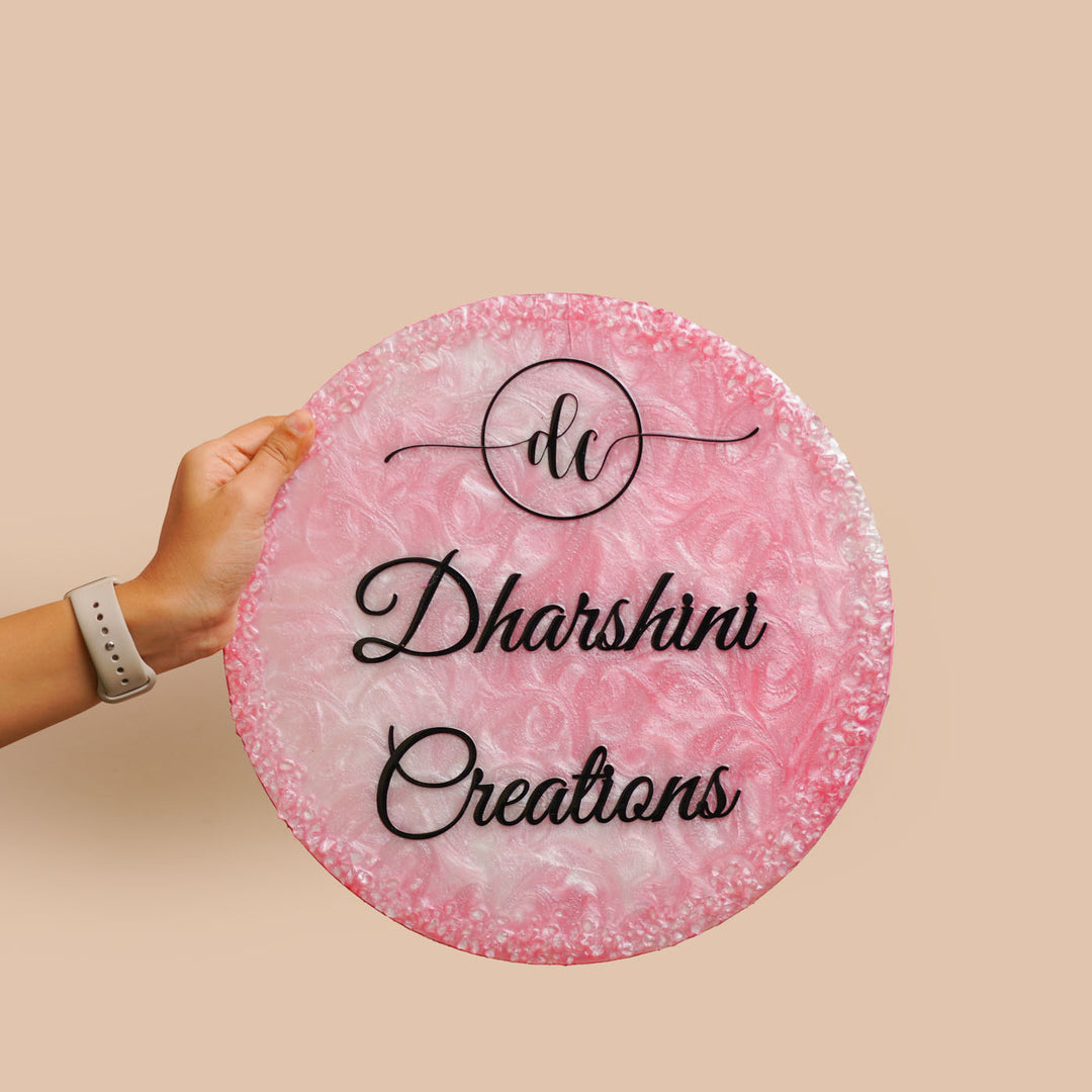Personalized Morpankh Resin Name Plate For Family - Handheld Front View Showing Text