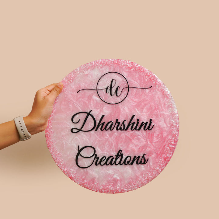 Personalized Morpankh Resin Name Plate For Family - Handheld Front View Showing Text