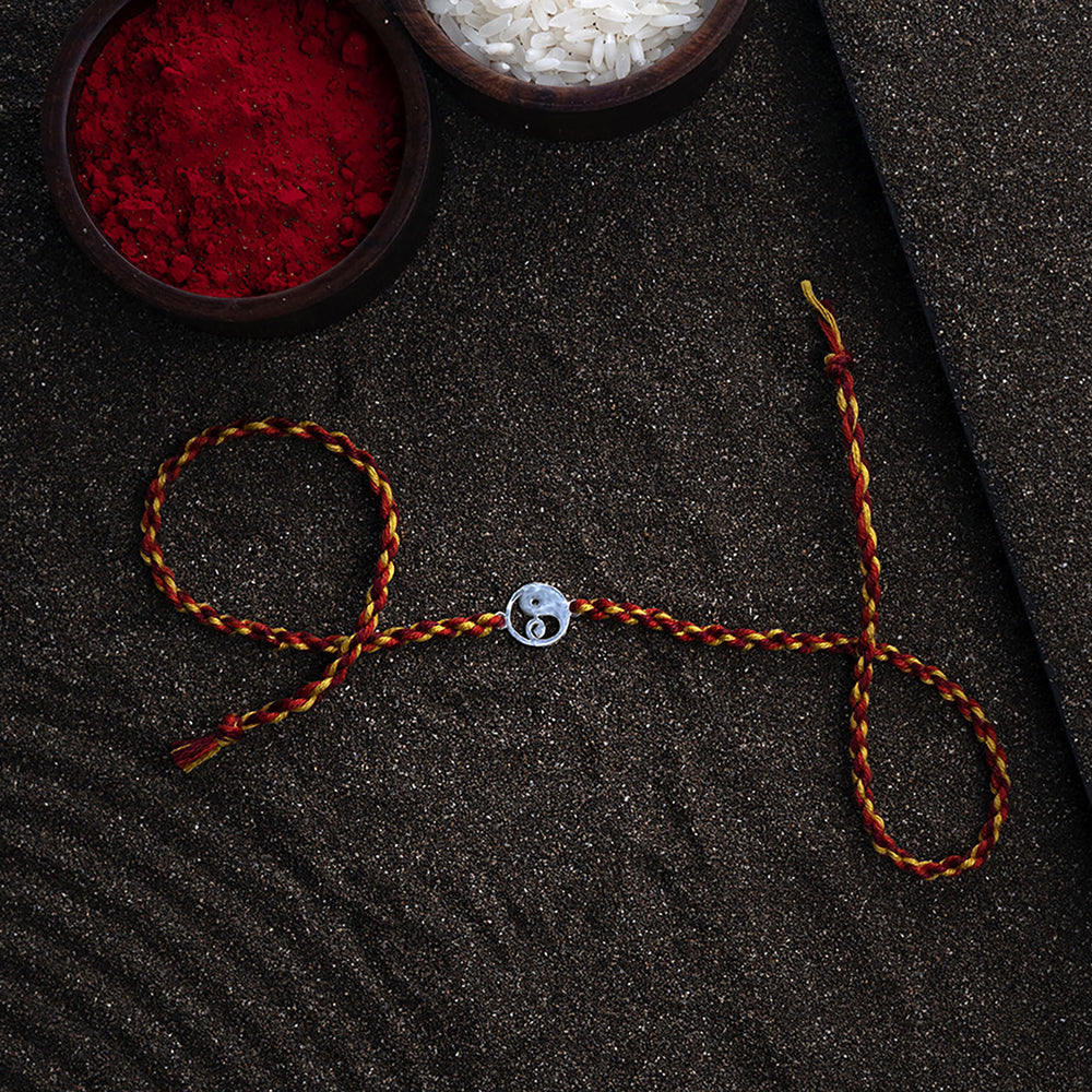 Handmade Bappa 925 Silver Rakhi With Roli Chawal For Brother - Laid Out with Colorful Powders