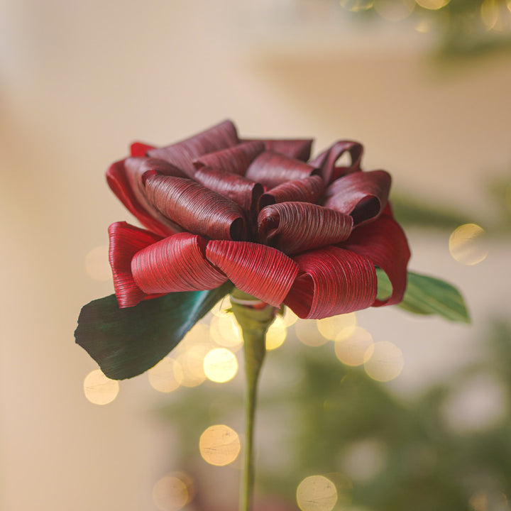 1 Pc | Handmade Ecofriendly Corn Husk Red Rose Artificial Flower