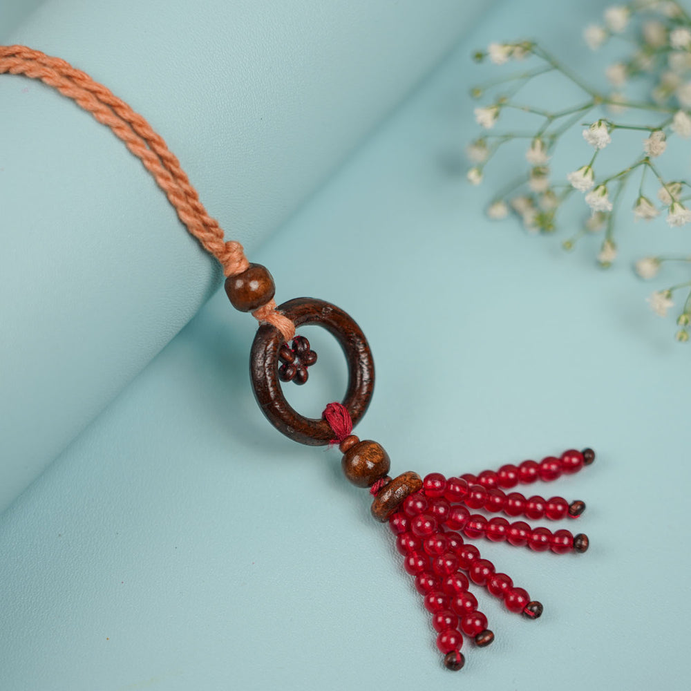Handmade Beaded Aarambh Bhaiya Bhabhi Rakhi With Roli Chawal Set Of 2 - Close-up of Pendant Detail