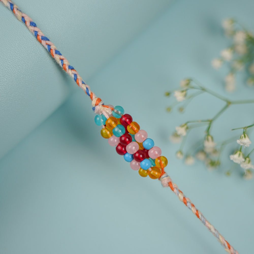 Handmade Beaded Rang Bhaiya Bhabhi Rakhi With Roli Chawal Set Of 2 - Beaded Section Detail