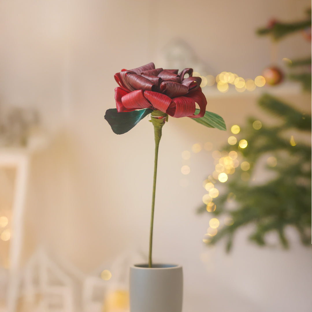 1 Pc | Handmade Ecofriendly Corn Husk Red Rose Artificial Flower