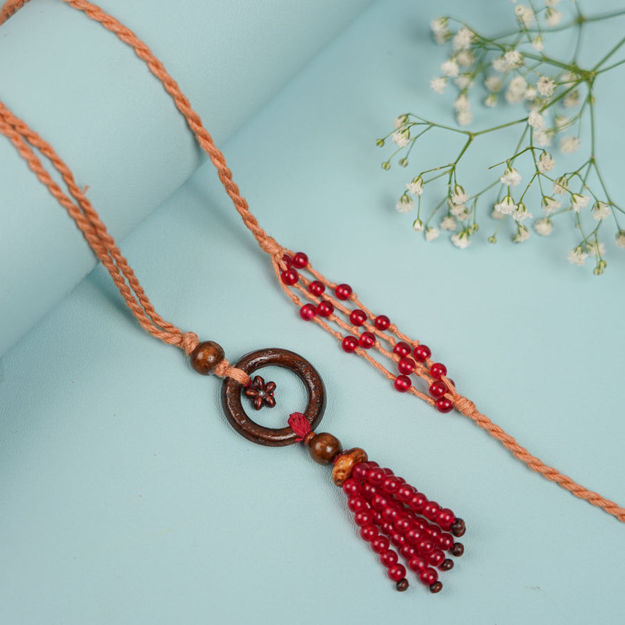 Handmade Beaded Aarambh Bhaiya Bhabhi Rakhi With Roli Chawal Set Of 2 - Full Necklace Layout