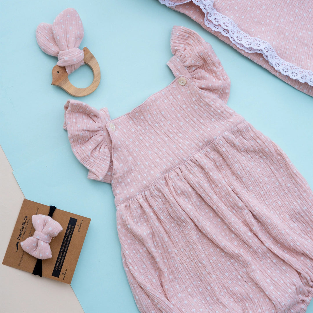 Pink Heart Baby Girl Gift Hamper | Romper, Swaddle & Teether