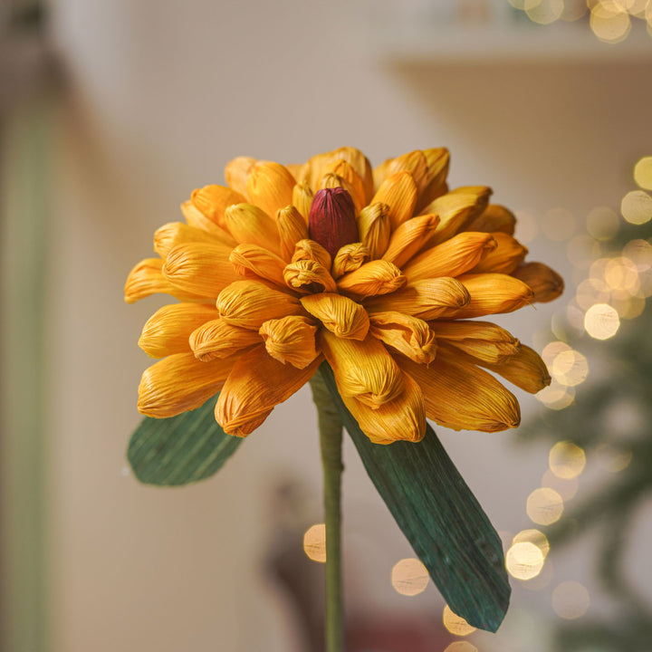 1 Pc | Handmade Ecofriendly Corn Husk Yellow Daisy Artificial Flower