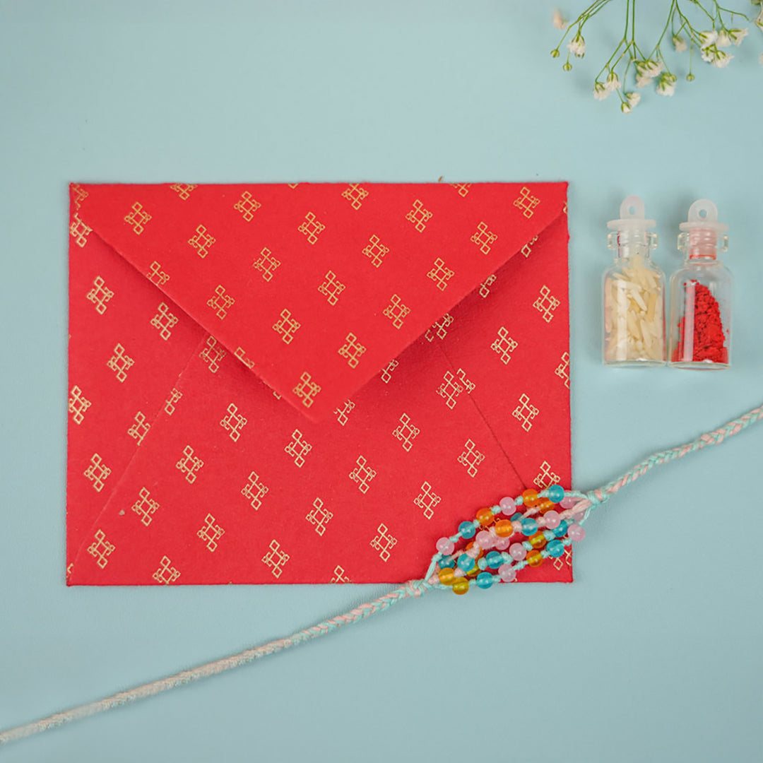 Handmade Beaded Megh Malhar Rakhi With Roli Chawal - Full Layout with Gift Envelope and Accessories