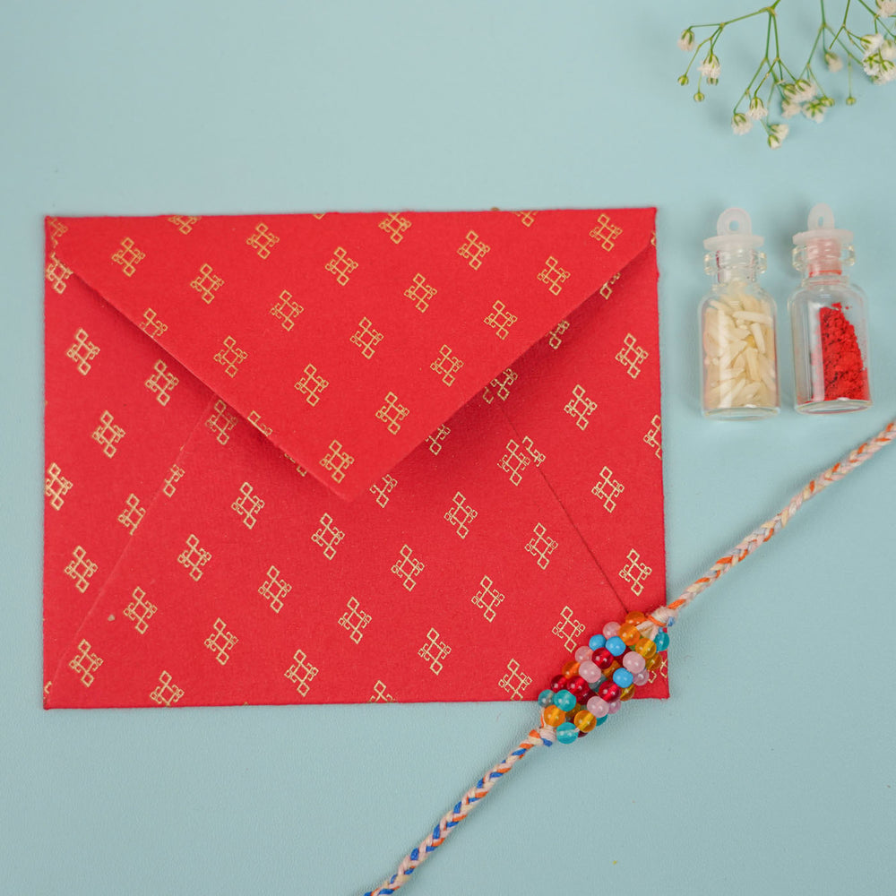 Handmade Beaded Multicolour Rang Rakhi With Roli Chawal - Styled Set with Envelope and Bottles