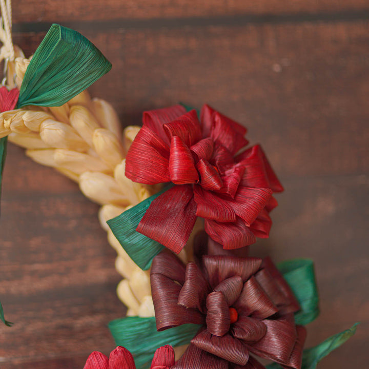 Handmade Ecofriendly Corn Husk Side Flower Wreath