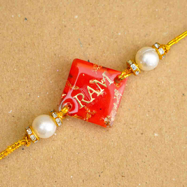 Personalized Handmade Red Resin Rakhi With Roli Chawal
