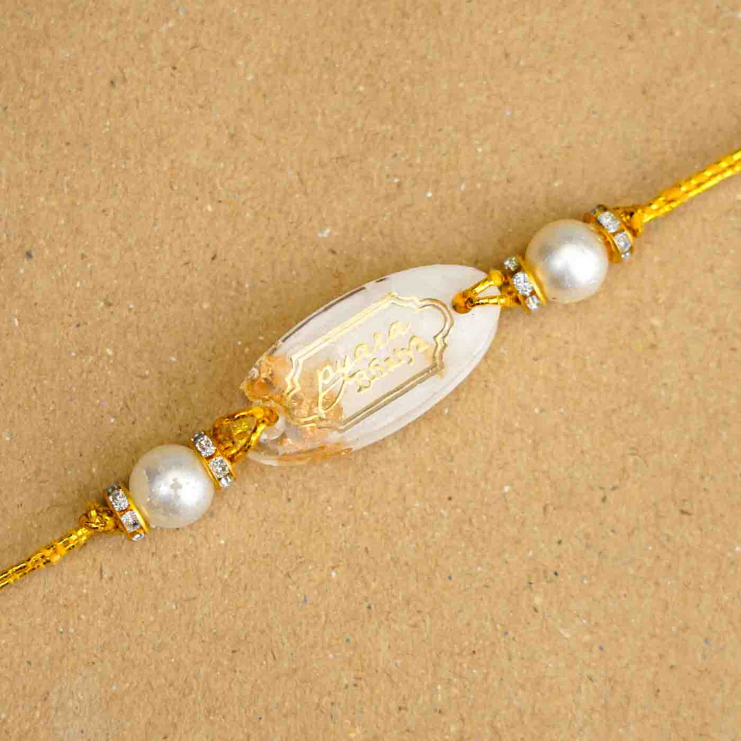 Personalized Handmade White Resin Rakhi With Roli Chawal