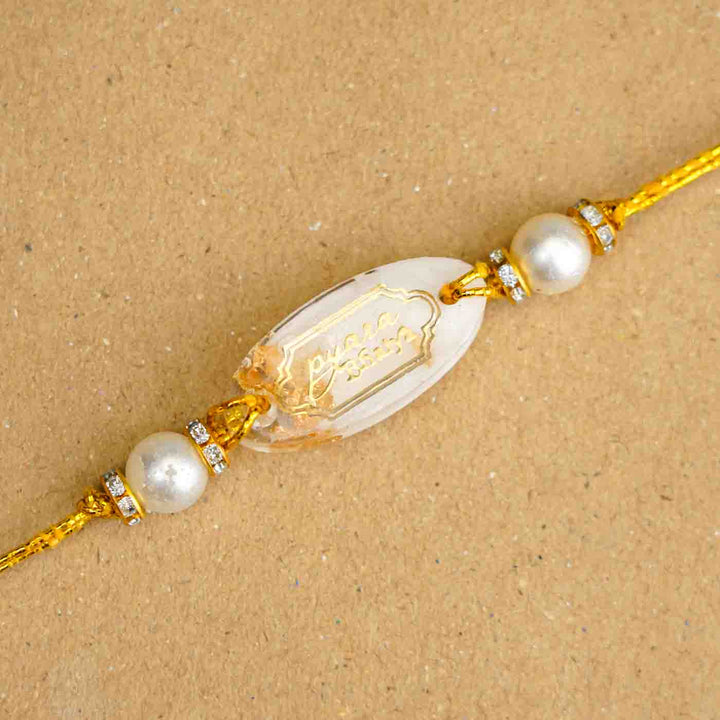 Personalized Handmade White Resin Rakhi With Roli Chawal