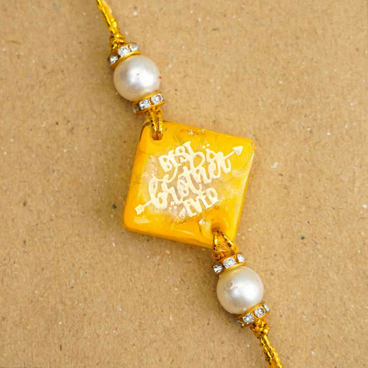 Personalized Handmade Yellow Resin Rakhi With Roli Chawal