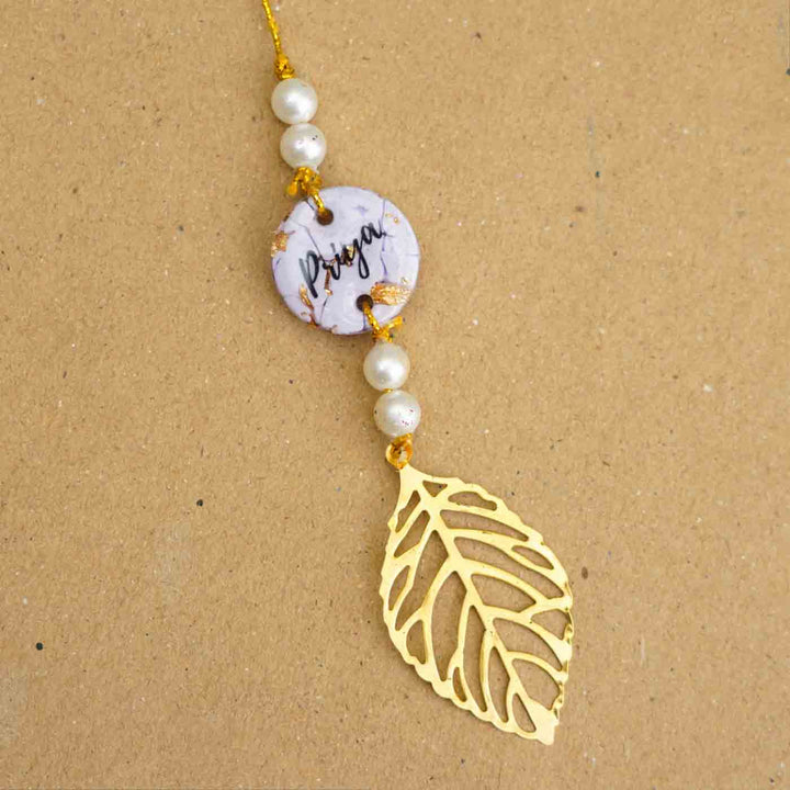 Personalized Handmade Lavendar Resin Lumba Rakhi for Bhabhi With Roli Chawal