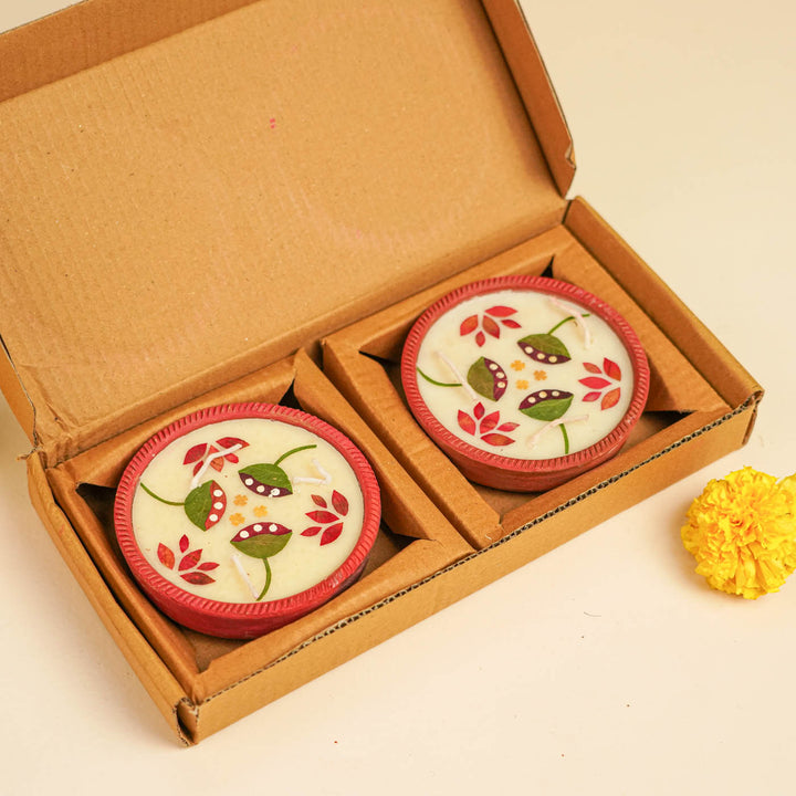 Set of 2 | Soy Wax & Dry Flower Terracota Tealight Diyas