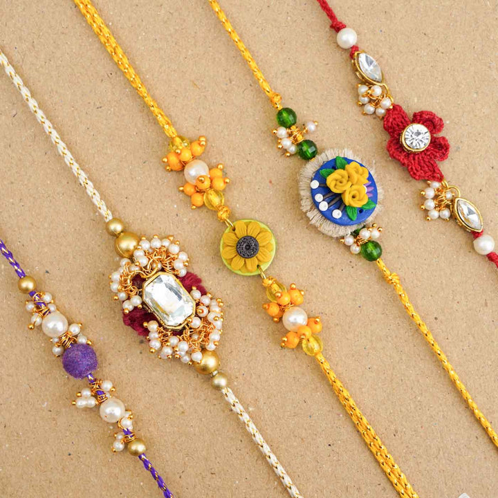 Handmade Kundan Red and White Beads Rakhi With Roli Chawal