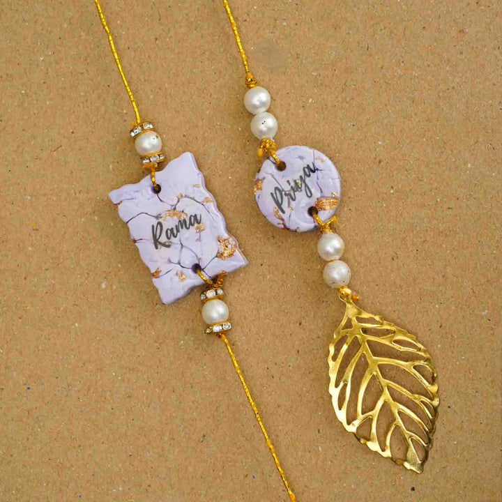 Personalized Handmade Lavendar Resin Bhaiya Bhabhi Rakhi With Roli Chawal | Set of 2