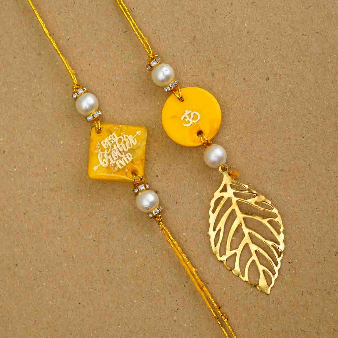 Personalized Handmade Yellow Resin Bhaiya Bhabhi Rakhi With Roli Chawal | Set of 2