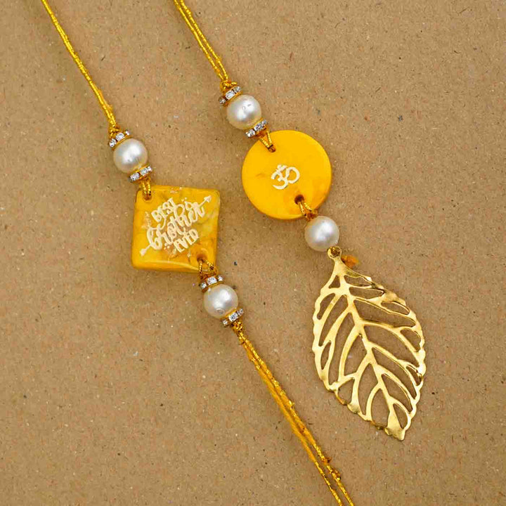 Personalized Handmade Yellow Resin Bhaiya Bhabhi Rakhi With Roli Chawal | Set of 2