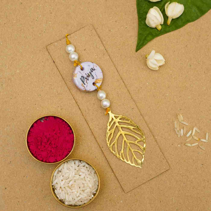 Personalized Handmade Lavendar Resin Lumba Rakhi for Bhabhi With Roli Chawal