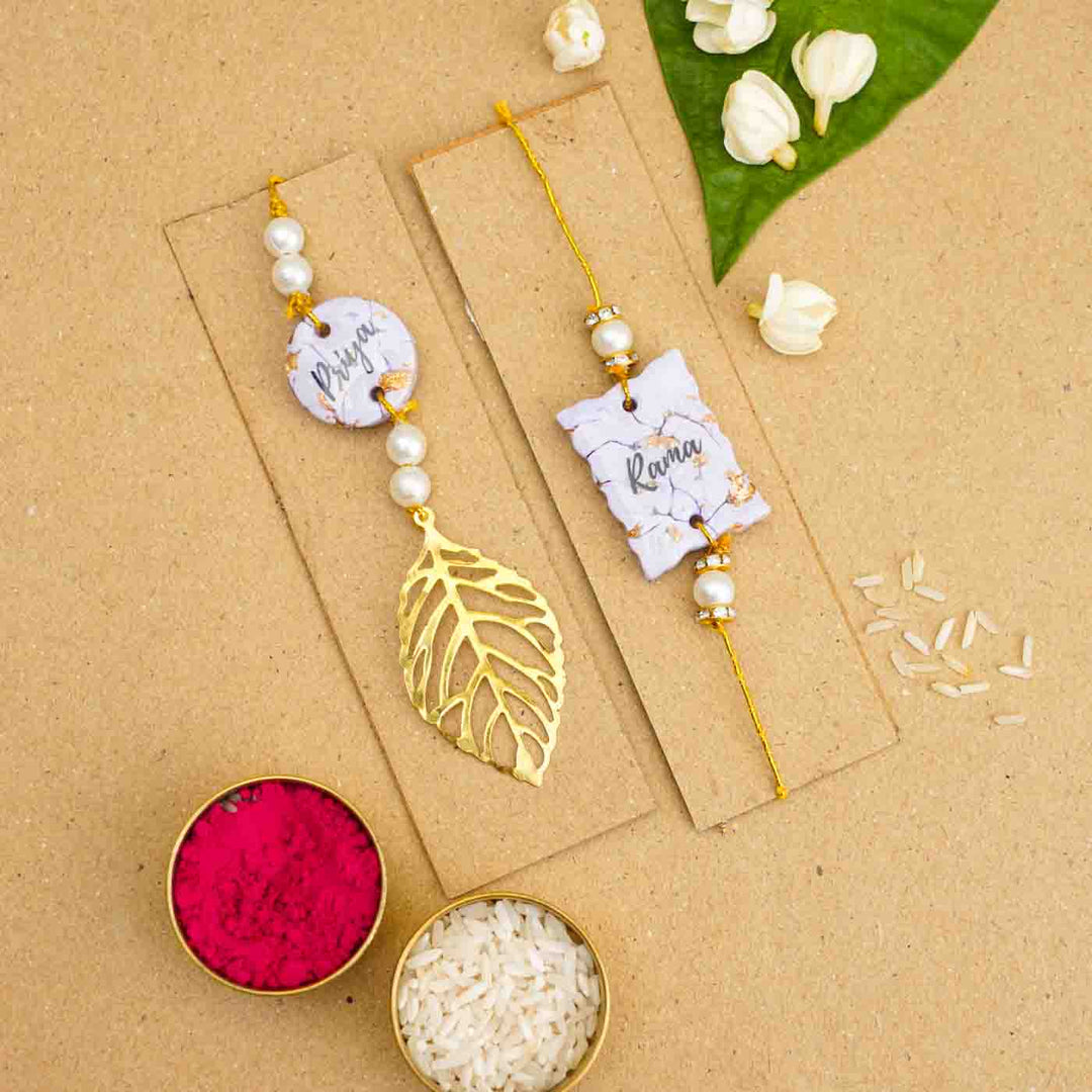 Personalized Handmade Lavendar Resin Bhaiya Bhabhi Rakhi With Roli Chawal | Set of 2