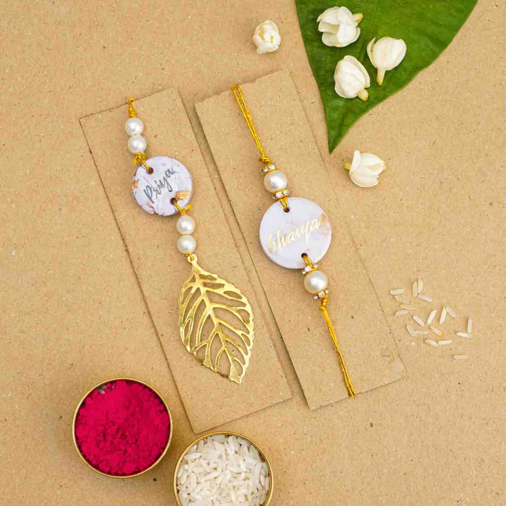 Personalized Handmade Lavendar Resin Bhaiya Bhabhi Rakhi With Roli Chawal | Set of 2