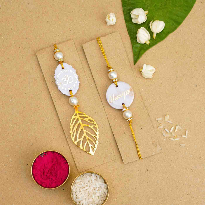 Personalized Handmade Lavendar Resin Bhaiya Bhabhi Rakhi With Roli Chawal | Set of 2