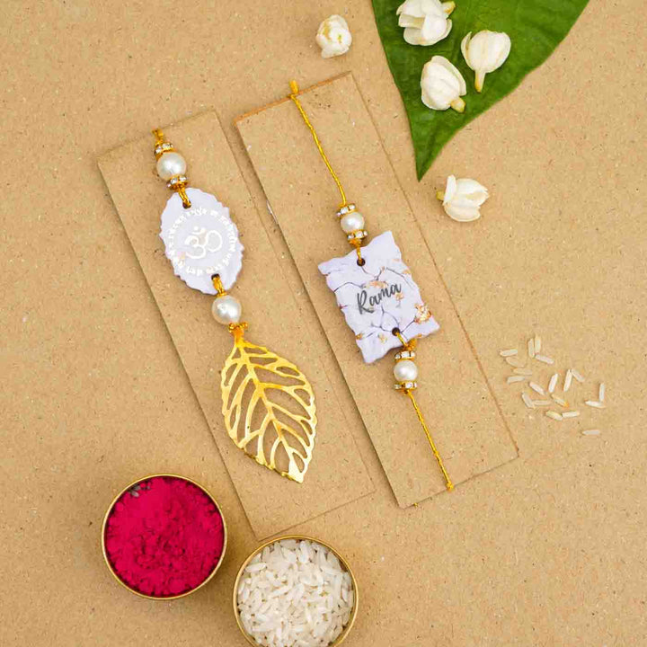 Personalized Handmade Lavendar Resin Bhaiya Bhabhi Rakhi With Roli Chawal | Set of 2