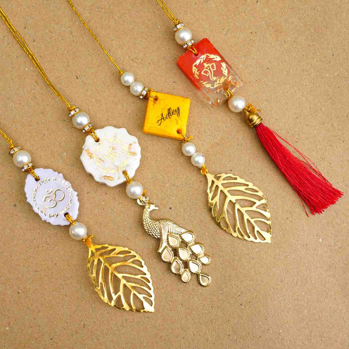 Personalized Handmade Yellow Resin Bhaiya Bhabhi Rakhi With Roli Chawal | Set of 2