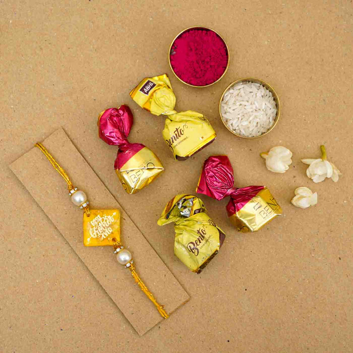 Personalized Handmade Yellow Resin Rakhi With Roli Chawal