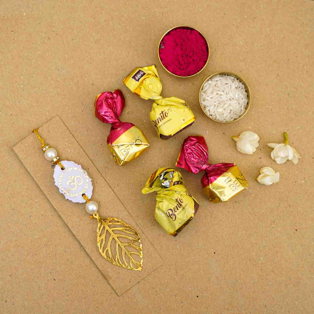 Personalized Handmade Lavendar Resin Lumba Rakhi for Bhabhi With Roli Chawal