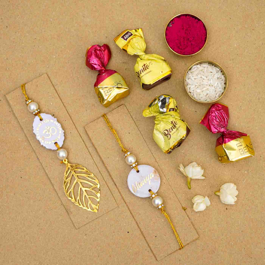 Personalized Handmade Lavendar Resin Bhaiya Bhabhi Rakhi With Roli Chawal | Set of 2