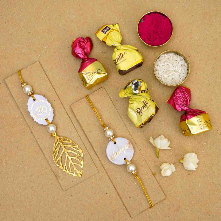 Personalized Handmade Lavendar Resin Bhaiya Bhabhi Rakhi With Roli Chawal | Set of 2