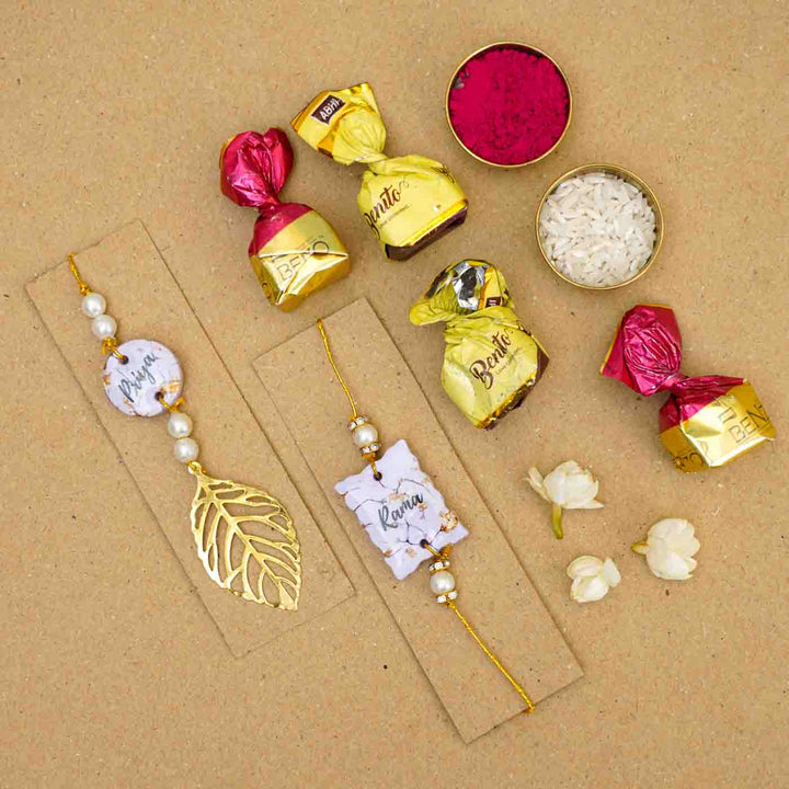 Personalized Handmade Lavendar Resin Bhaiya Bhabhi Rakhi With Roli Chawal | Set of 2