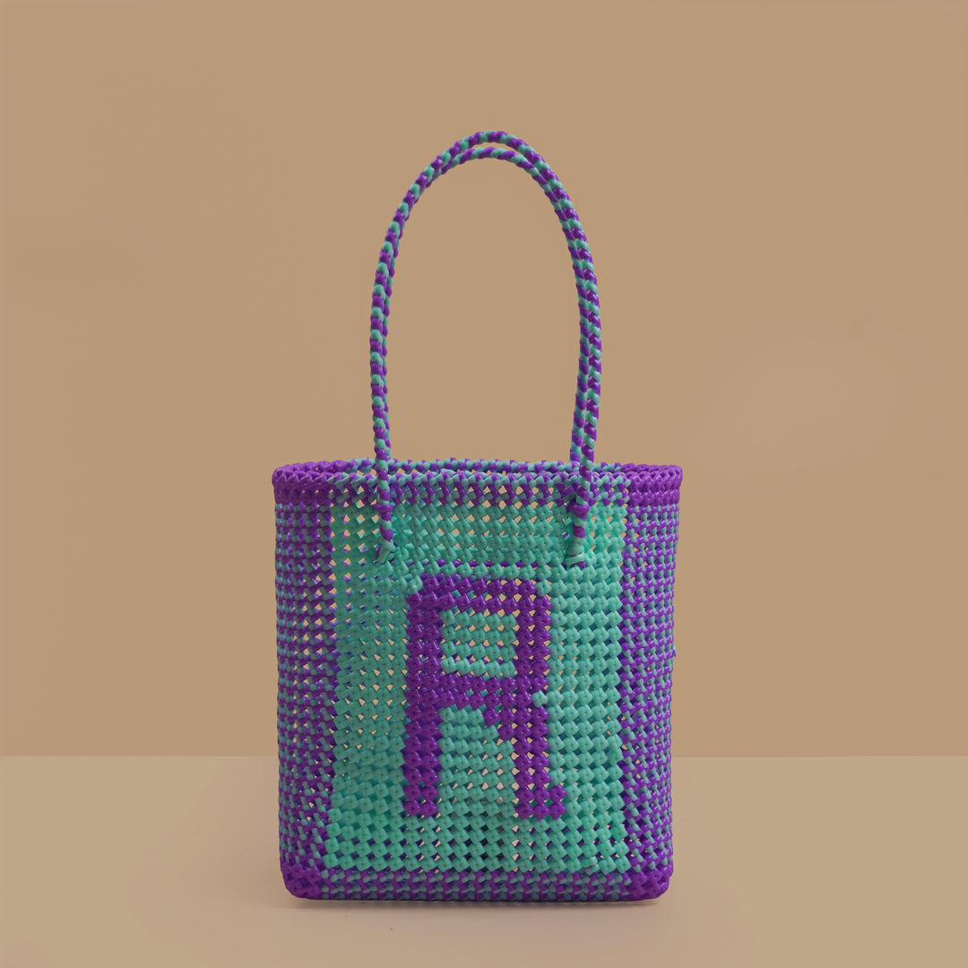Pastel Blue & Purple Personalized Monogram Handmade Wire Koodai Tote Bag