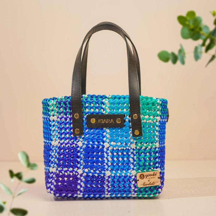 Blue Checks Mukhya Knot Handmade Small Koodai Bag