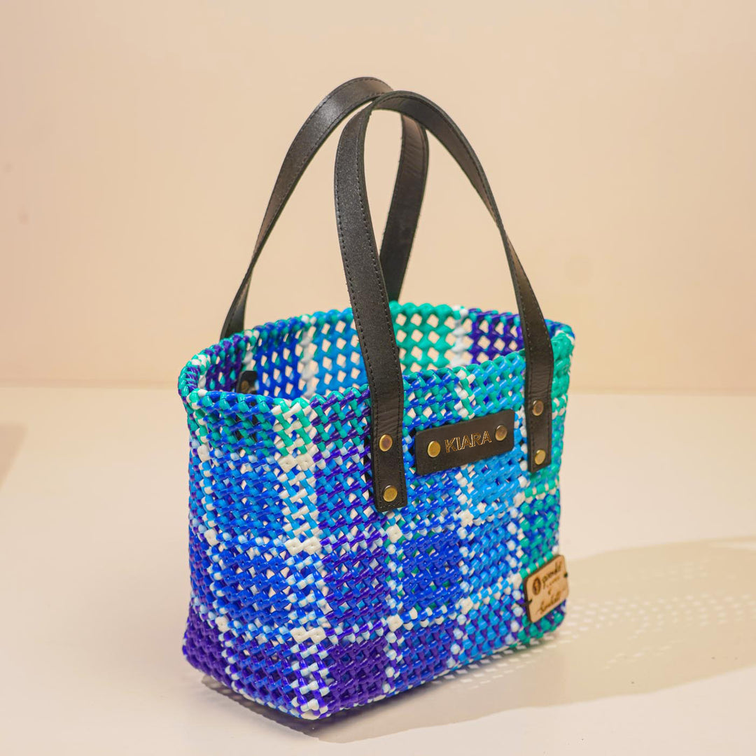 Blue Checks Mukhya Knot Handmade Small Koodai Bag