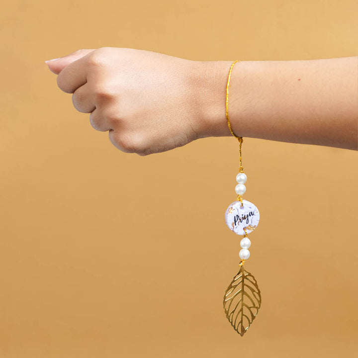 Personalized Handmade Lavendar Resin Lumba Rakhi for Bhabhi With Roli Chawal