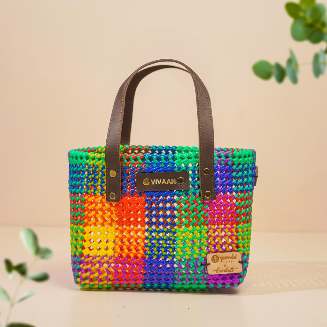 Multicolor Checks Mukhya Knot Handmade Small Koodai Bag