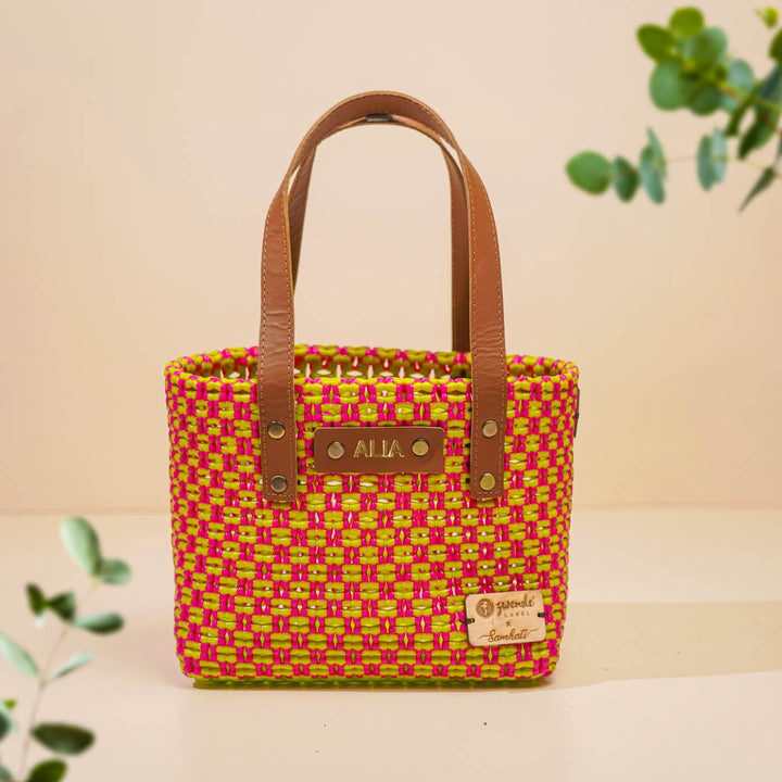 Pink And Yellow Handmade Small Koodai Bag