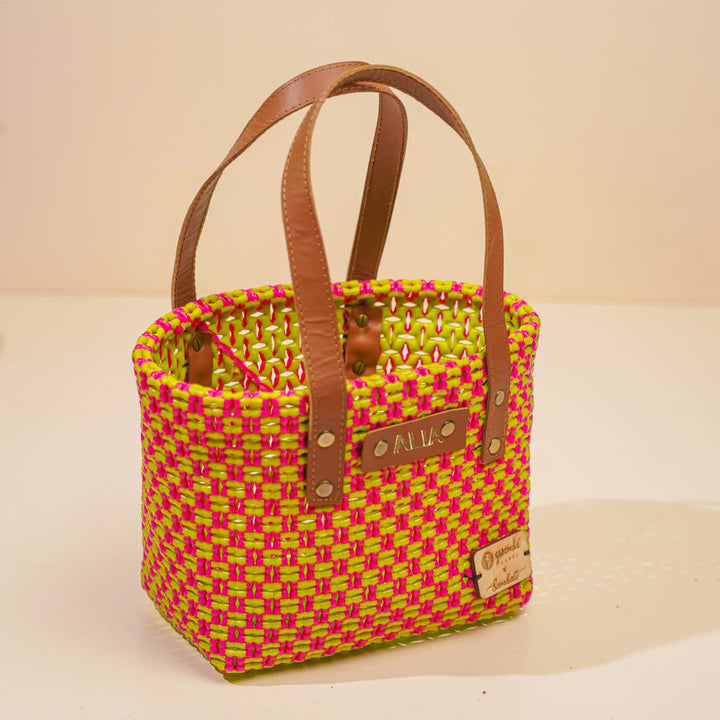 Pink And Yellow Handmade Small Koodai Bag