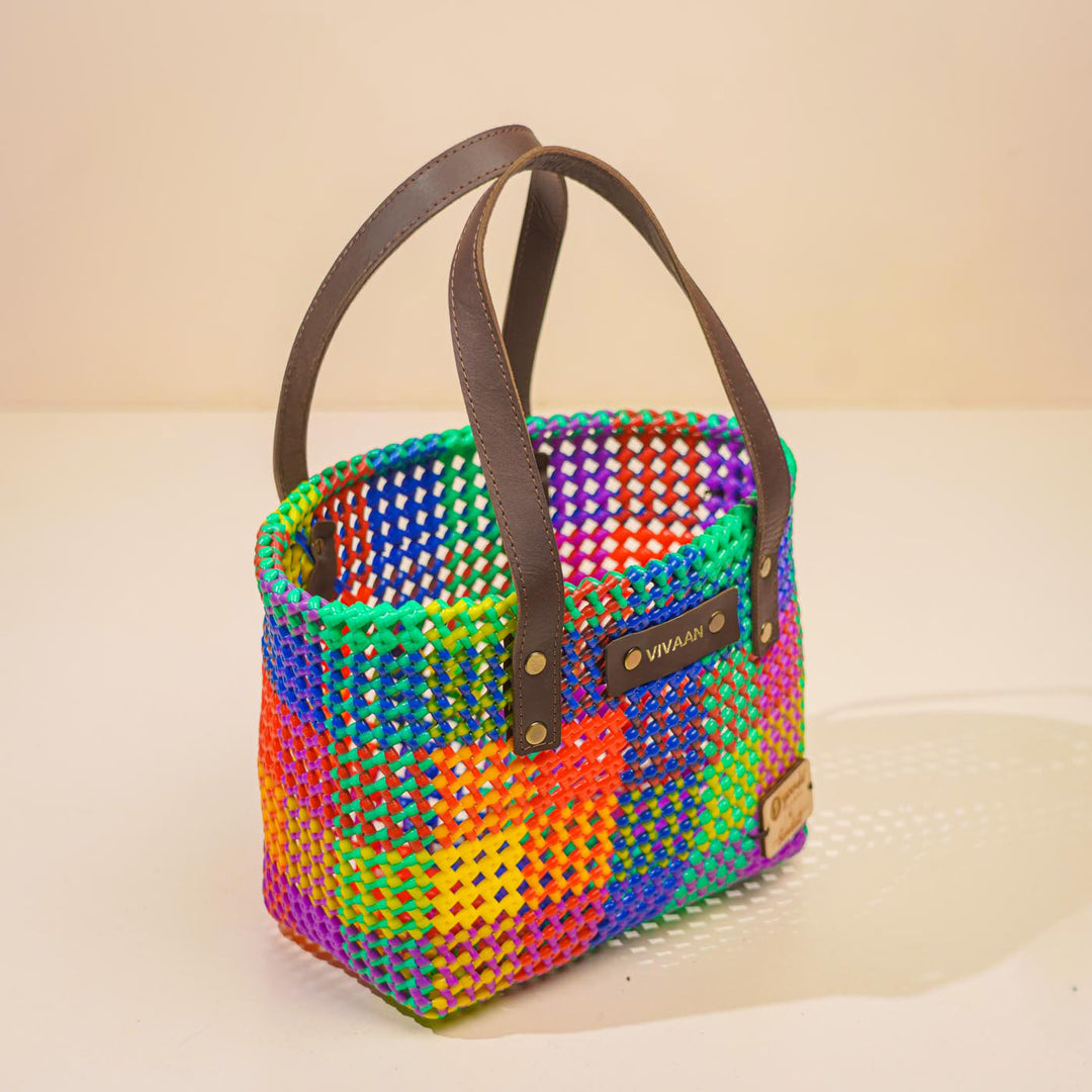 Multicolor Checks Mukhya Knot Handmade Small Koodai Bag