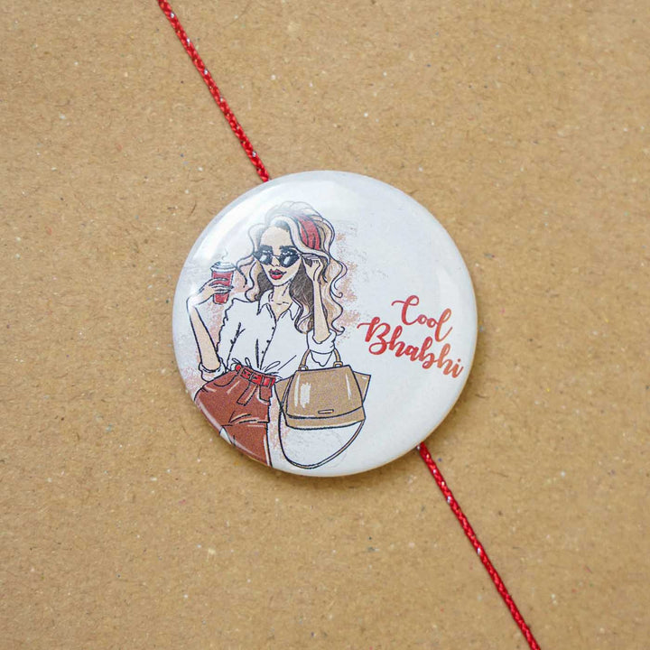Reusable Printed Cool Bhabhi Magnetic Metal Rakhi With Roli Chawal