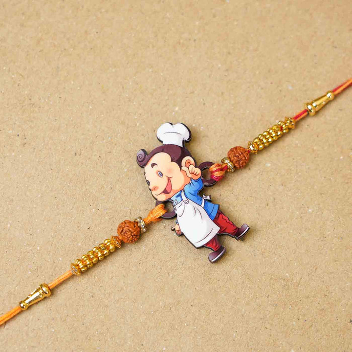 Handmade Printed Masterchef Bhai Wooden Rudraksha Rakhi With Roli Chawal