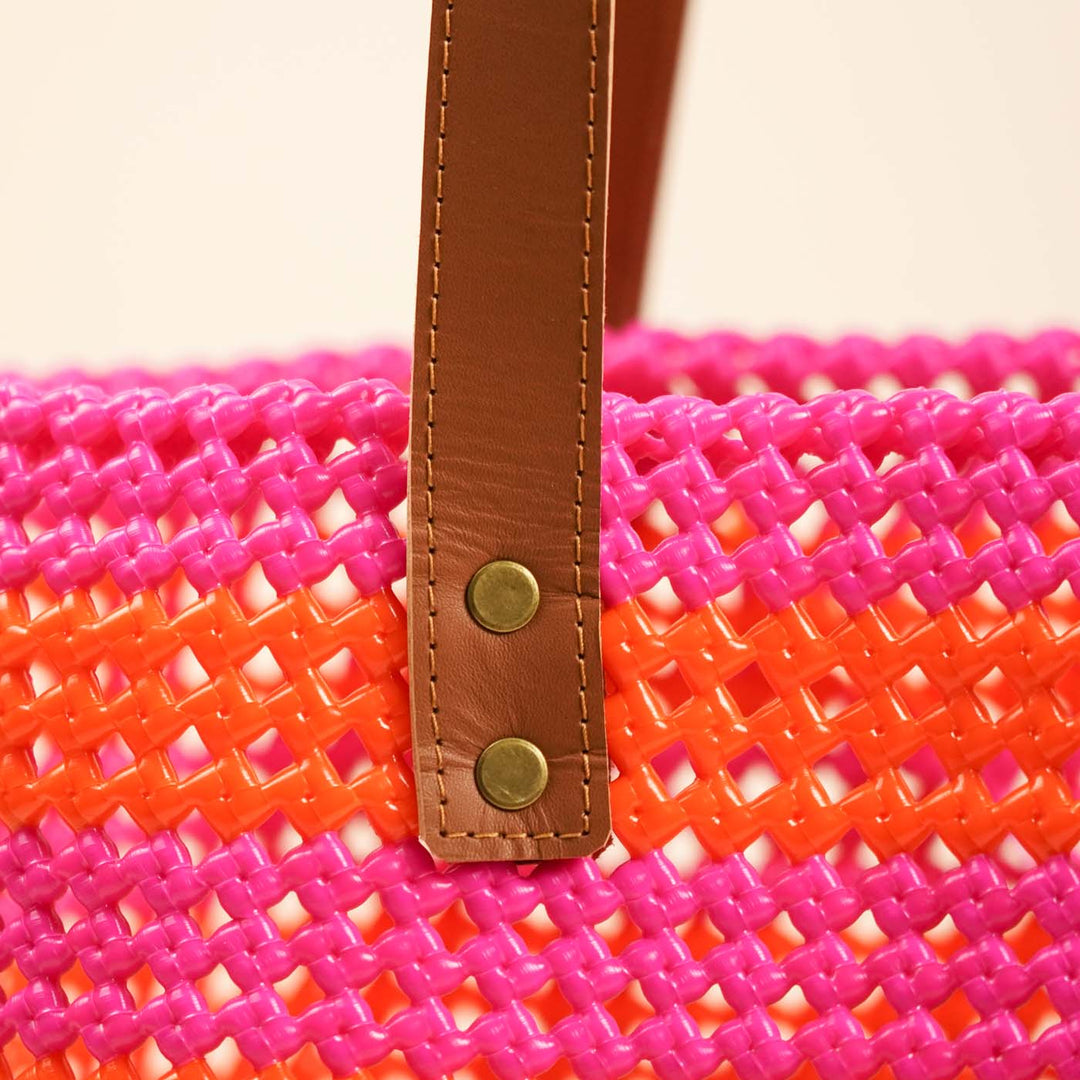Pink With Green Bottom Mukhya Knot Handmade Koodai Beach Bag