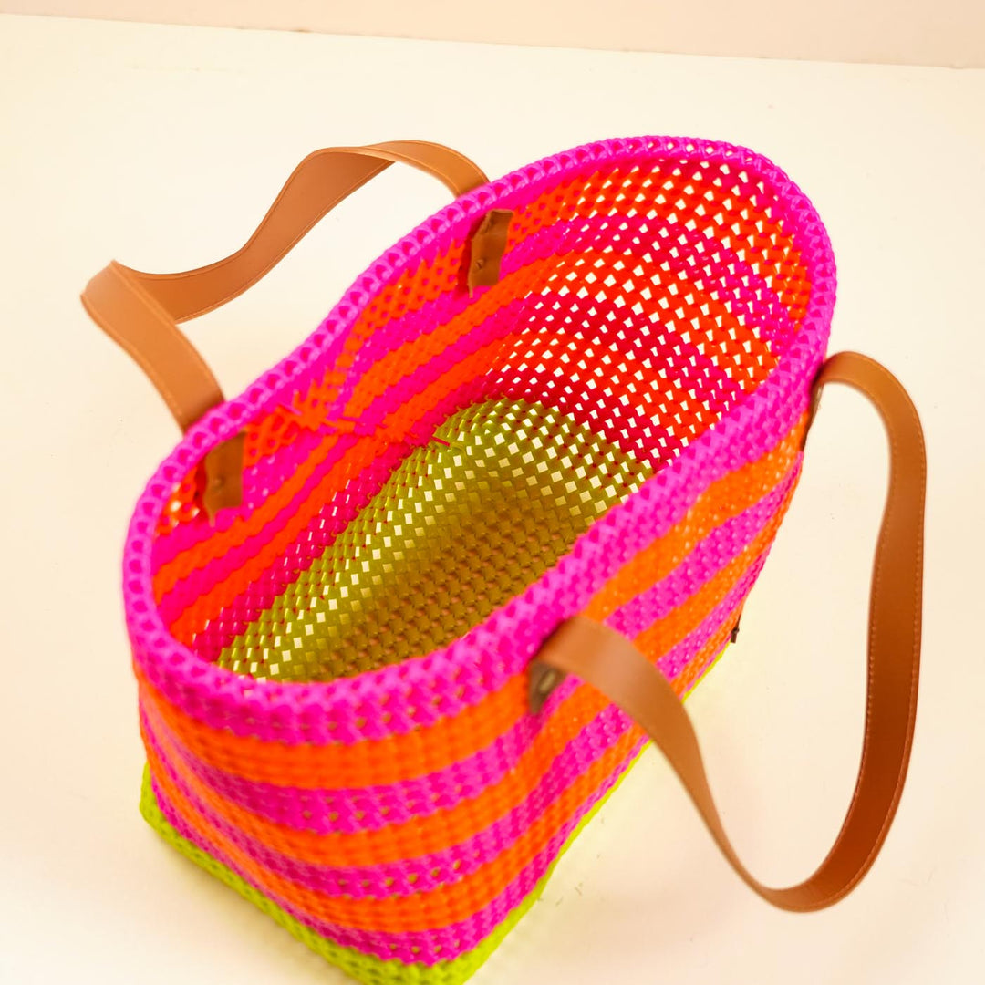 Pink With Green Bottom Mukhya Knot Handmade Koodai Beach Bag