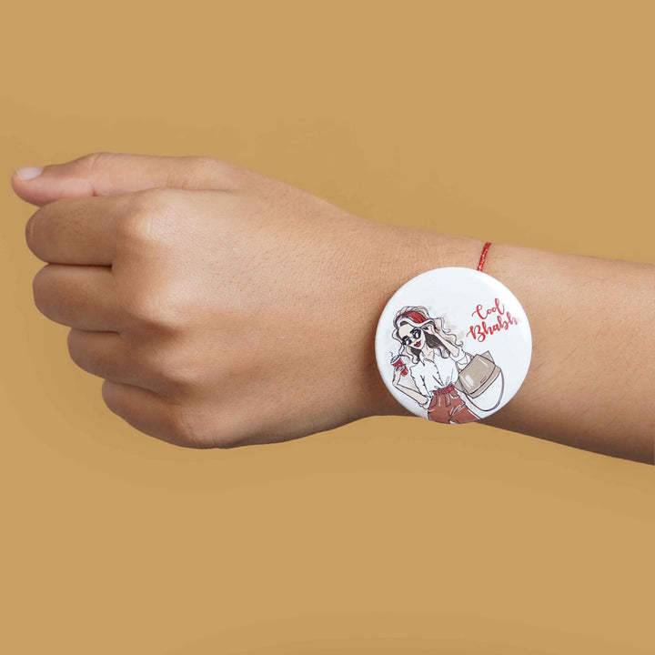 Reusable Printed Cool Bhabhi Magnetic Metal Rakhi With Roli Chawal