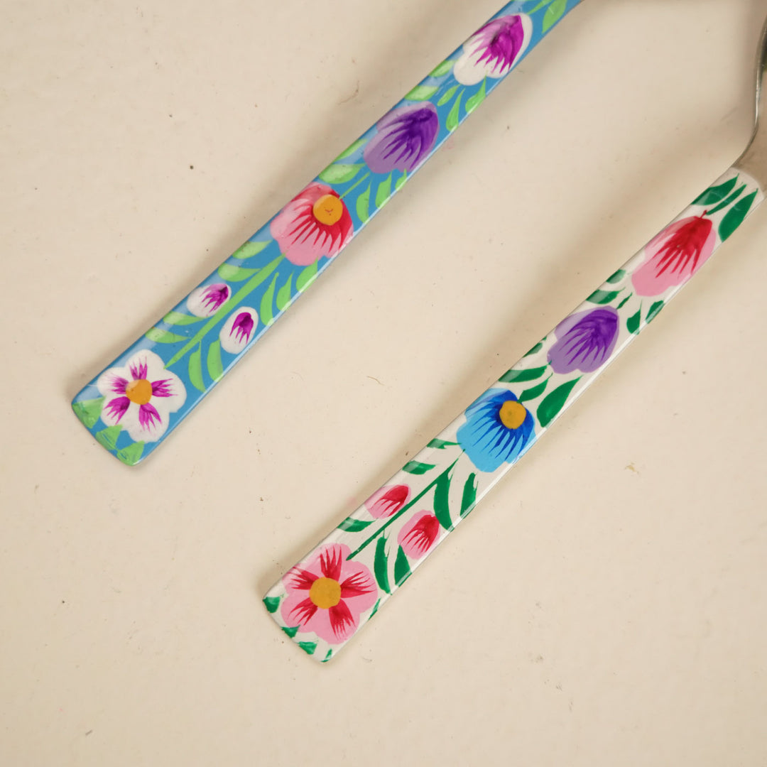 Assorted Hand-Painted Floral Kashmiri Art Stainless Steel Spoons