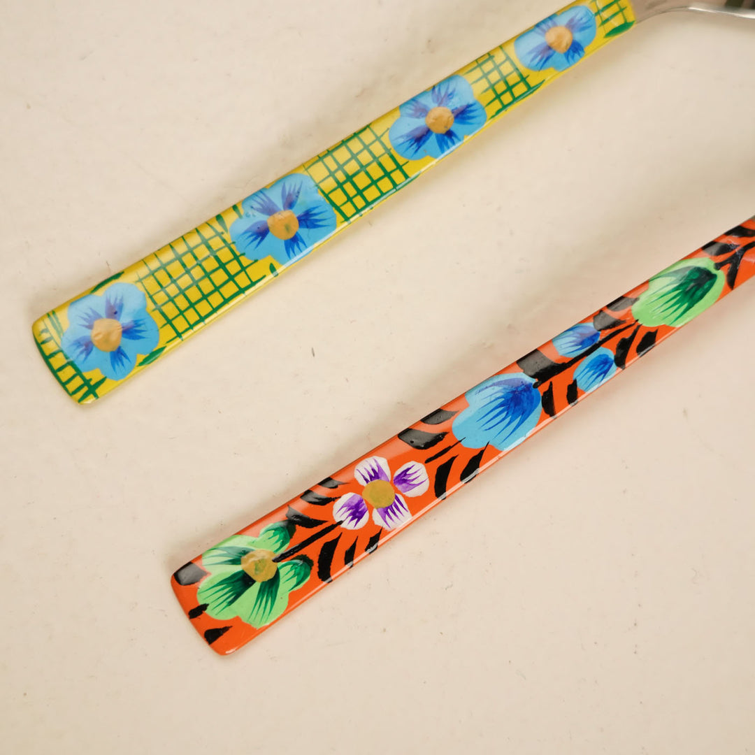 Assorted Hand-Painted Floral Kashmiri Art Stainless Steel Spoons