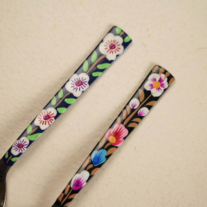 Assorted Hand-Painted Floral Kashmiri Art Stainless Steel Spoons